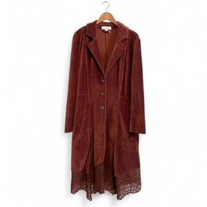 Burgundy Lace Trim Soft Corduroy
Dress Trench Coat
